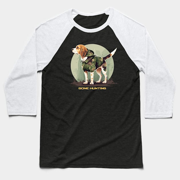 Beagle Gone Hunting Baseball T-Shirt by Bondoboxy